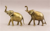Vintage Brass Carved Elephant Sculptures 2pc