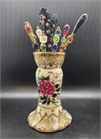 Beautiful Hat Pin Vase with 9 Sparkly Hat Pins