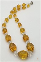 Yellow & Clear Glass Beaded Necklace