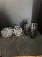 Vintage Etched Glass Berry Bowls & Mugs