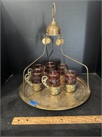 Brass Turkish Cranberry Tea Set