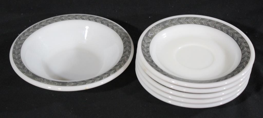 Grecian Gray Pyrex Saucers & Cereal Bowl