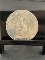 1970 Panama Silver 5 Balboas Central American Game