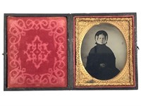 Ambrotype Portrait of Woman Black Cloak Union Case