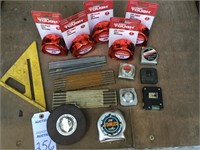 Carpenter Squares (3), Tape Measures (5) new, Taps