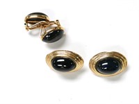 2 PR 14K GOLD BLACK STONE EARRINGS