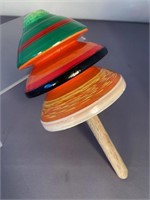 MCM XL Wood Spinning Top Handmade, hand painted