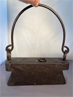 Vtg Iron Wrought & Wood Upright Vessel with