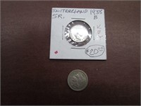 1888 COIN III ON BACK / 1938B 5R SWITZERLAND