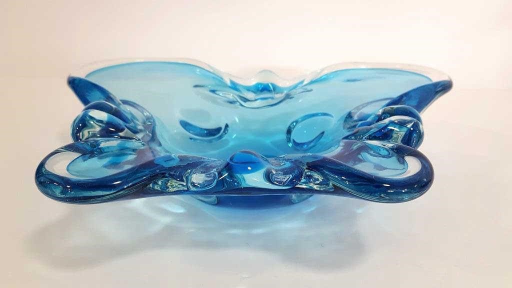 Vintage Blue LORRAINE Art Glass Butterfly Ashtray