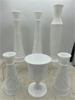 Assortment of milk glass flower vases
