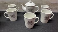 Vintage Tim Hortons Tea Pot With 5 Coffee Mugs