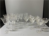 18-Piece's of Matching Etched Stemware, 2-Sizes