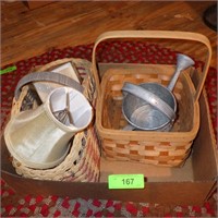 BASKETS, TIN WATERING CAN, LAMPSHADE