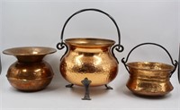 (3) Hand Hammered Copper Vessels Spitoon & Pots