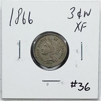 1866  Three Cent Nickel   XF