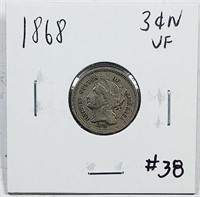 1868  Three Cent Nickel   VF