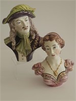 VTG PAIR OF CERAMIC VICTORIAN MAN AND WOMAN BUSTS