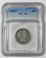 1916-D Barber Silver Quarter Good ICG G6