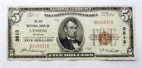 1929 $5 NATIONAL CURRENCY LANSING