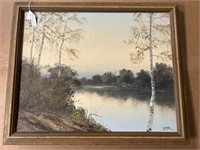 VINTAGE FRAMED SHORELINE LANDSCAPE BY LONG