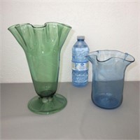 2 Vintage Hand Blown Handkerchief Vases