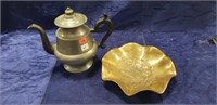 Vintage Metal Tea Pot & Bowl