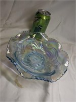 Indiana Glass Iridescent Blue Footed Bowl 7 3/4"