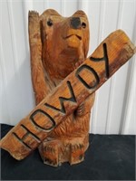 Wood carved howdy bear decor 21 inches tall