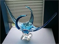 Beautiful Blue Chalet Style  Art Glass Piece 23"W