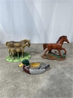 Ceramic horse figurines and duck figurine