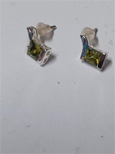 Marked 925 Green Stone Earrings- 1.9g