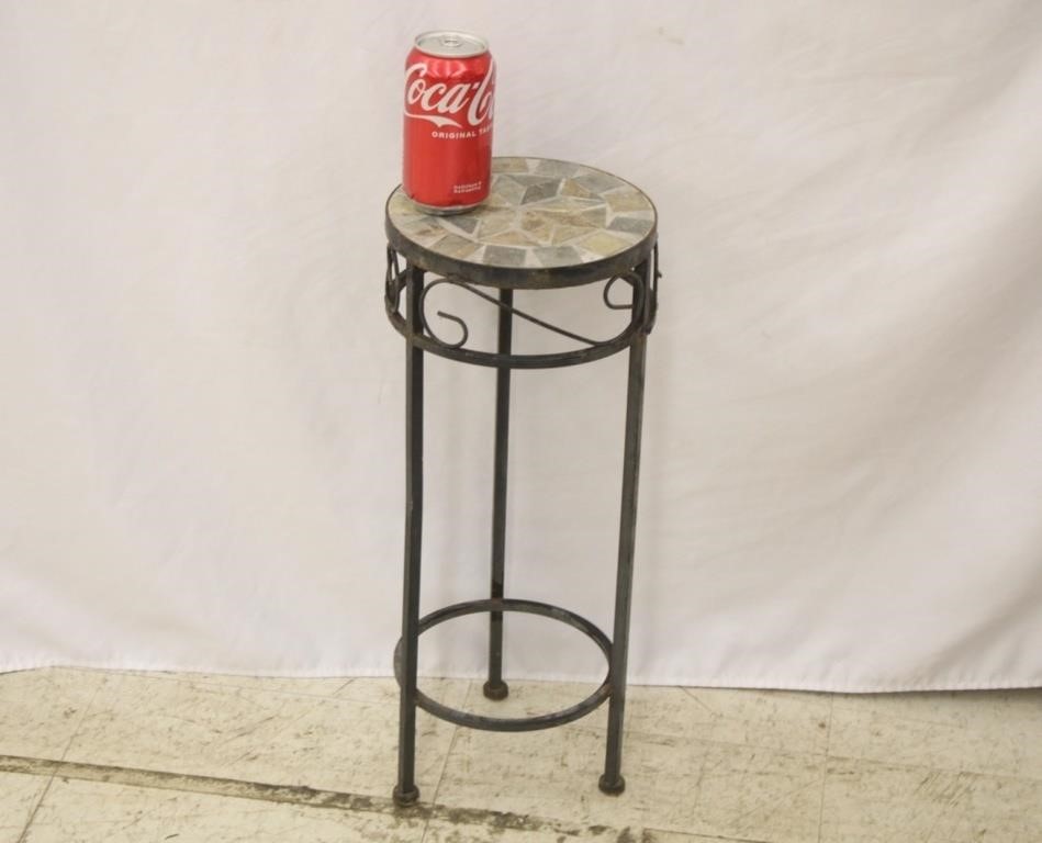 8" x 19.5" Metal & Stone Plant Stand