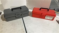 Two empty plastic tool boxes