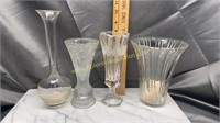 4 clear vases