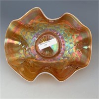 Dugan Peach Opal Honeycomb & Beads Ruffled Bowl