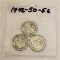 SILVER Roosevelt Dime LOT 1946 1950 & 1956