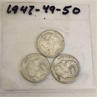 SILVER Roosevelt Dime LOT 1947 1949 & 1950