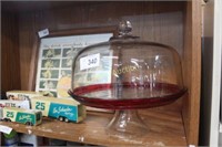 RUBY STAINED CAKE PLATE WITH DOMED GLASS LID