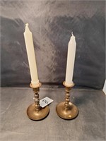 Brass Candlestick Holders And Candles x2