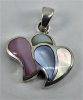 Sterling Silver Double Heart Mother of Pearls Pend