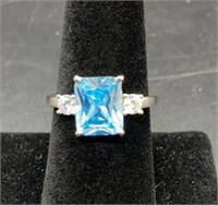 Sterling Silver Triple Rectangular Blue Topaz A