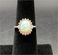 Sterling SilverOpal And CZ Ring Size 6
