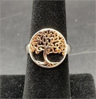 Sterling Silver 2 Tone Rose Gold Tree Of Life Ring