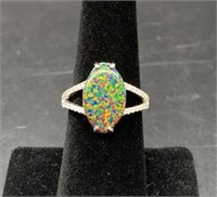 Sterling Silver Marquise Black Opal Ring