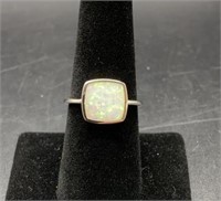 Sterling Silver And Square Lab Opal Ring