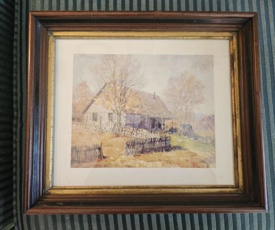 Framed barn print,  approximately 12 x 14 inches