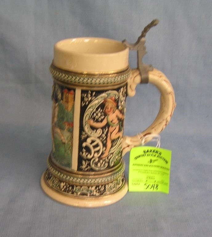 Vintage German Beer stein less pewter lid