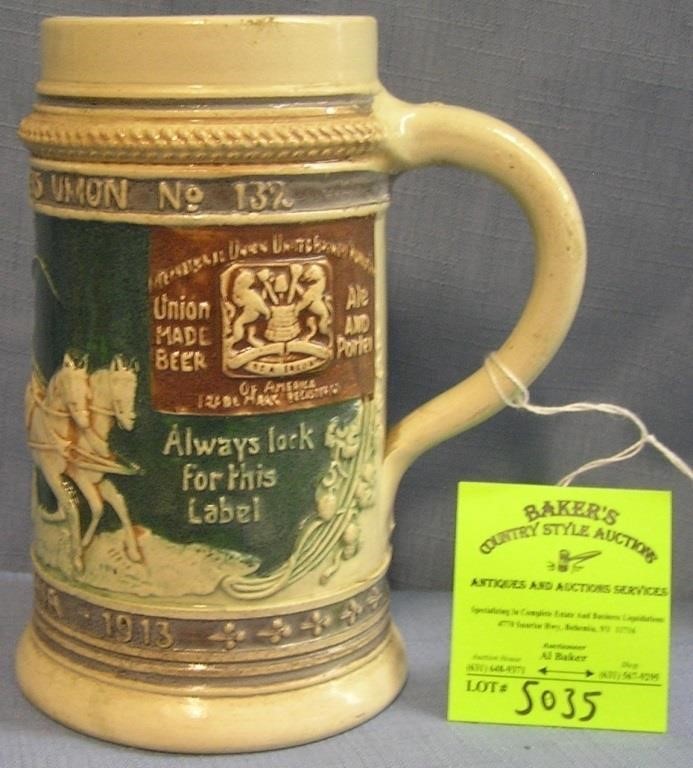 German beer stein w/ horse drawn beer wagon