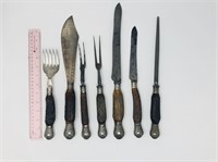 7 pc stag and silver fork + knife set